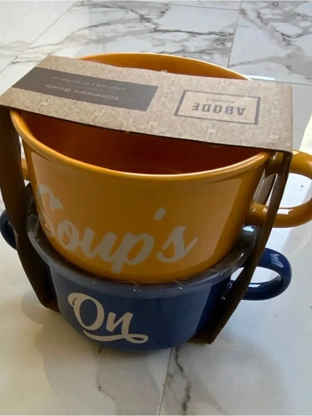 ABODE Ceramic Soup Bowls Set - Yellow and Blue